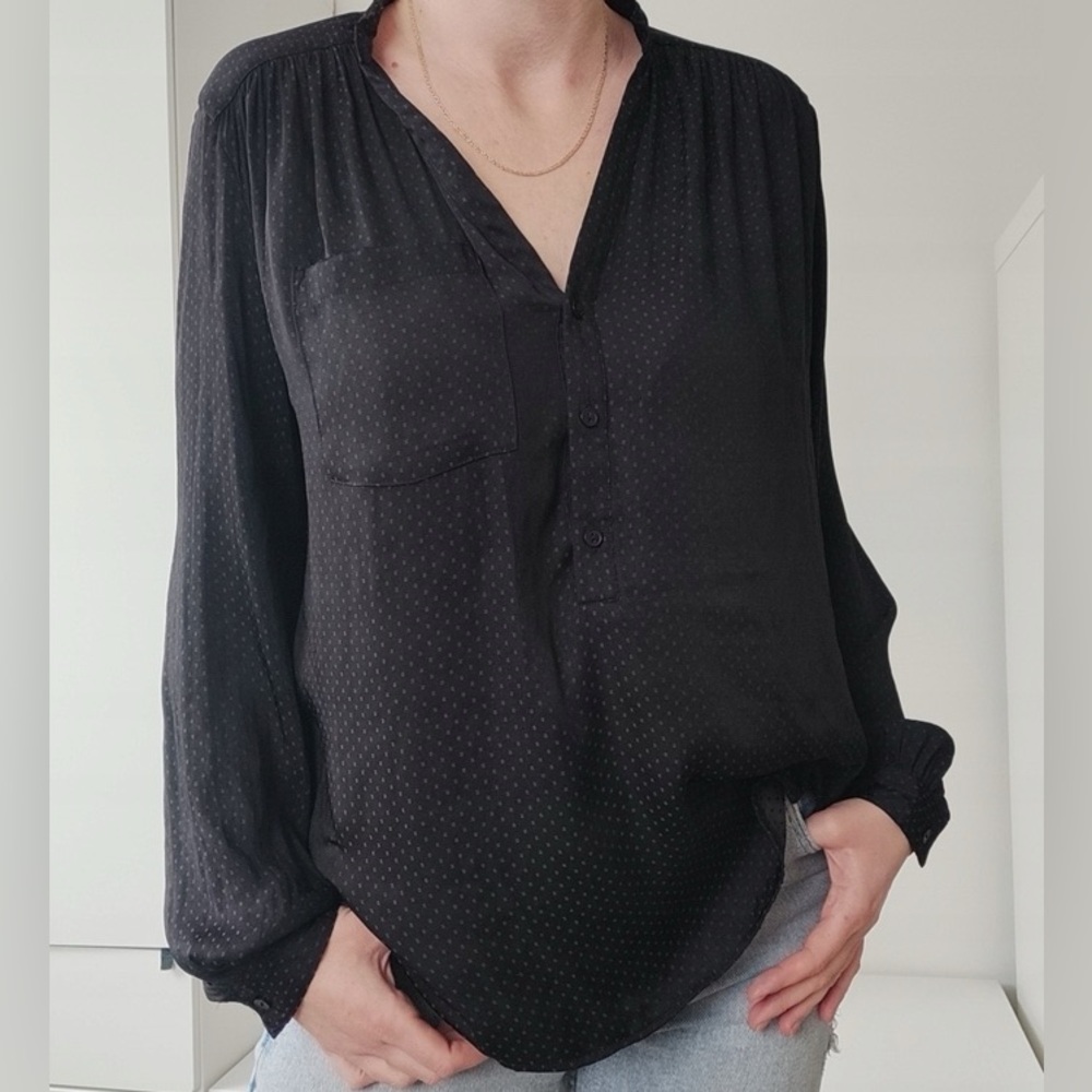 H&M | Black Swiss Dots Long Sleeve Blouse Sz  US 6